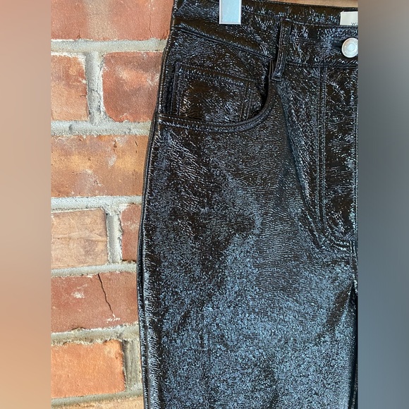 ARITZIA WILFRED vegan leather sparkle shimmer straight leg black pants size 6 - Picture 4 of 7